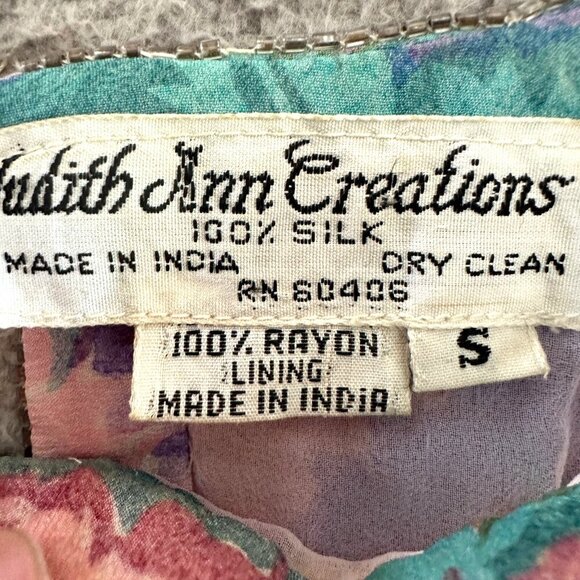 Vintage Judith Ann Creations Silk Beaded Blouse Sequin Pastels Flutter - Picture 6 of 16